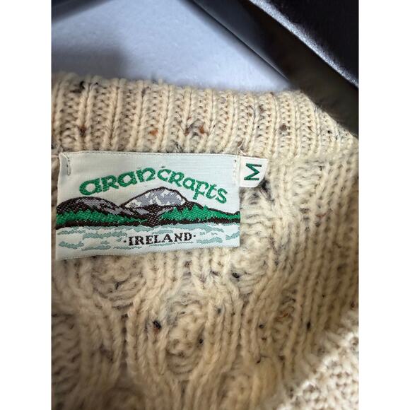 Aran Crafts Men's M Wool Cable Knit Fisherman Crew Neck Sweater Cream - Picture 7 of 9